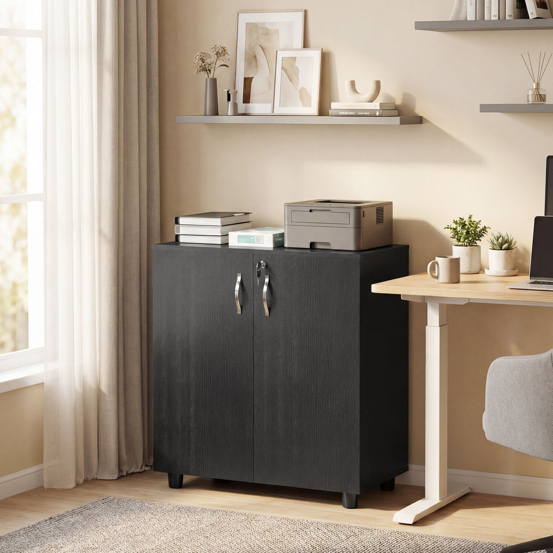 Vinsetto Two-Tier Locking Office Storage Cabinet - Black