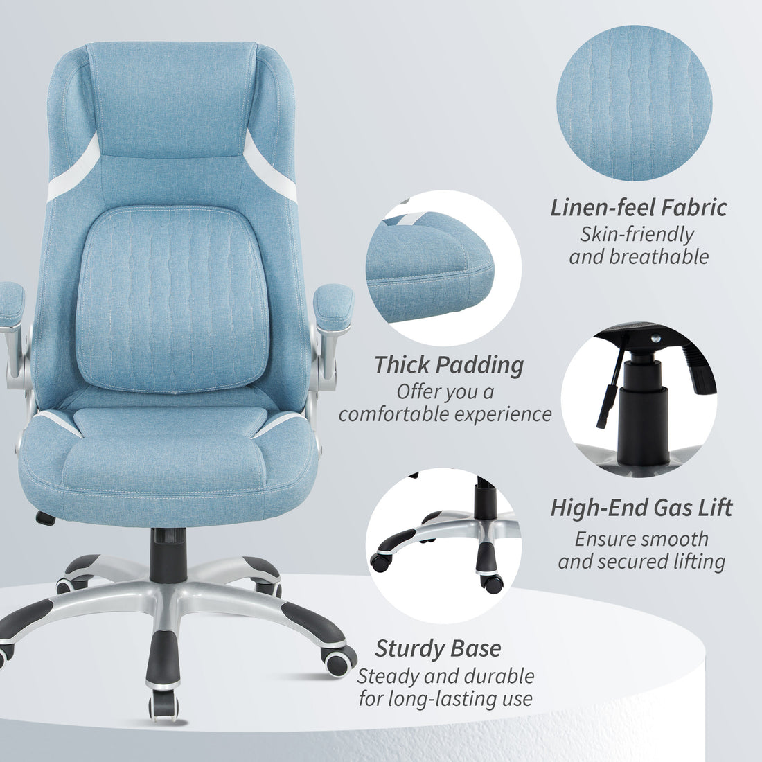 Vinsetto Linen-Look Office Chair, with Adjustable Height and Tension - Blue