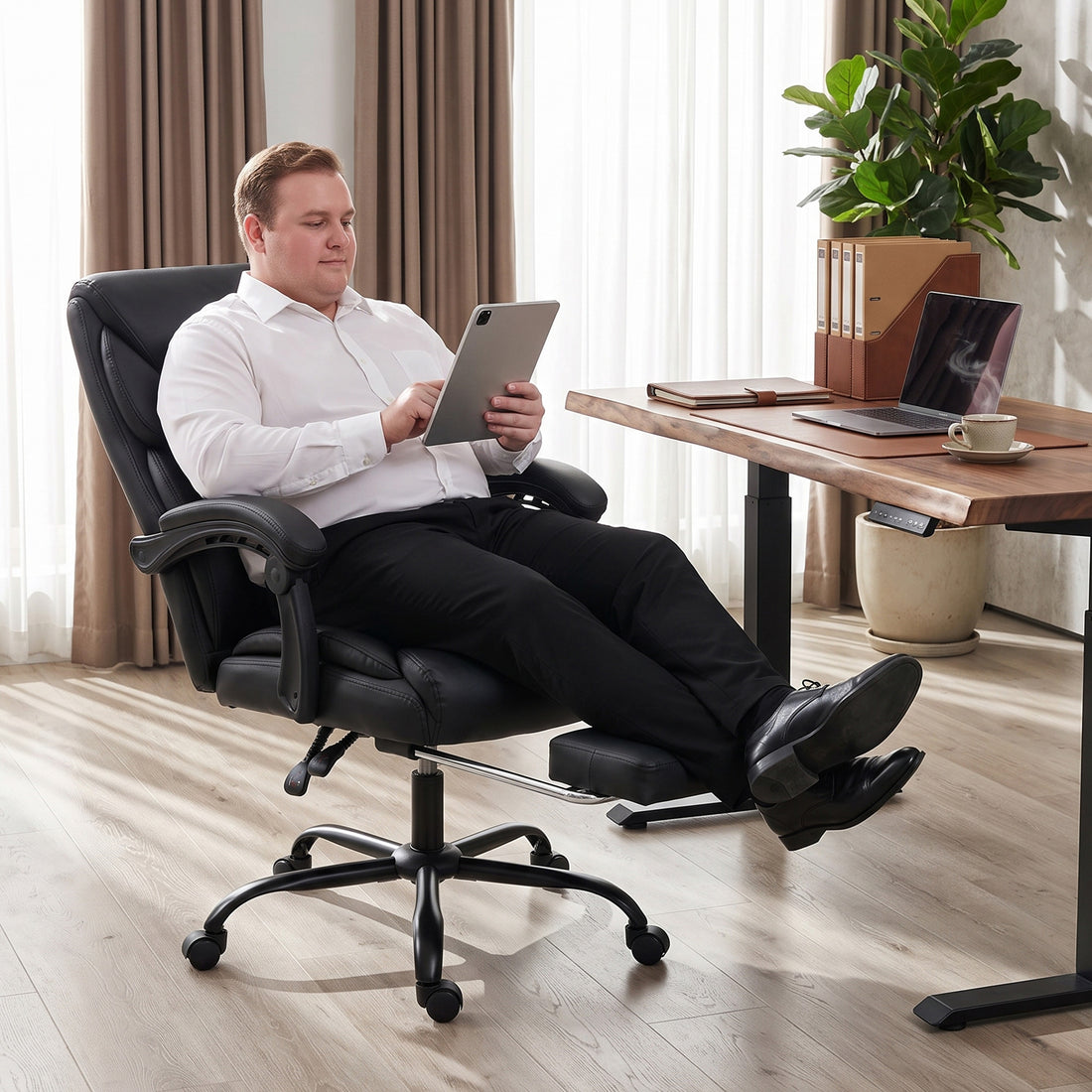 HOMCOM Executive Office Chair, 180kg Big and Tall PU Desk Chair with Linked Armrests, Pocket Spring Cushion, Adjustable Height, Rocking Function, 165° Reclining Backrest, Footrest, PU Casters, Black