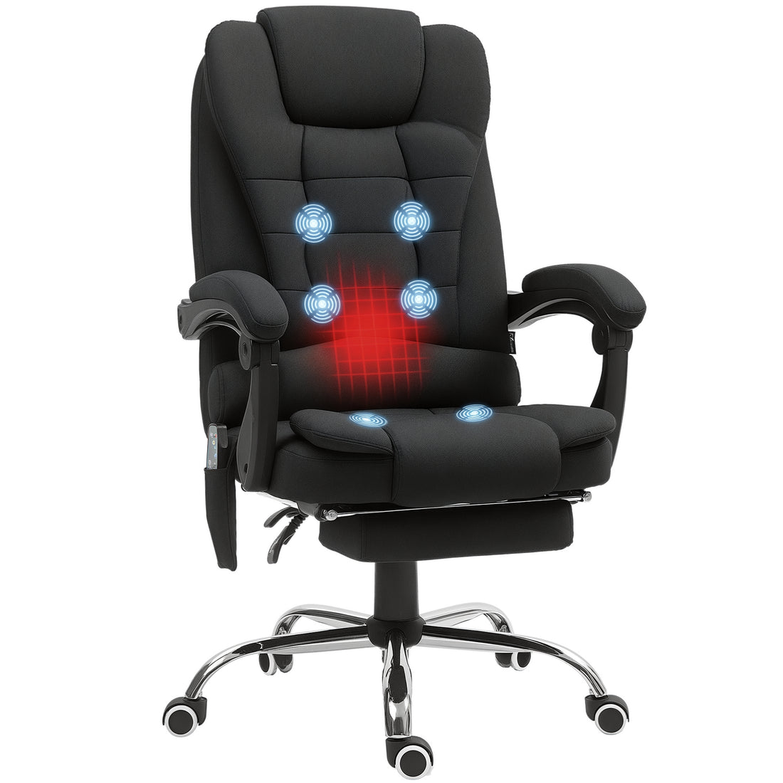 Vinsetto Office Chair with 6 Point Massage and Back Heat, Microfibre Desk Chair with Adjustable Height, Full Black