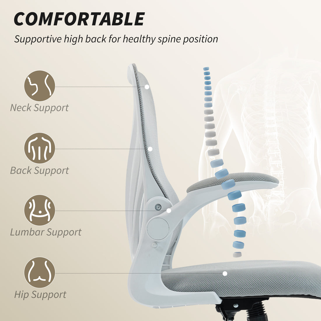 HOMCOM Mesh Office Chair with Foldable Backrest - Light Grey