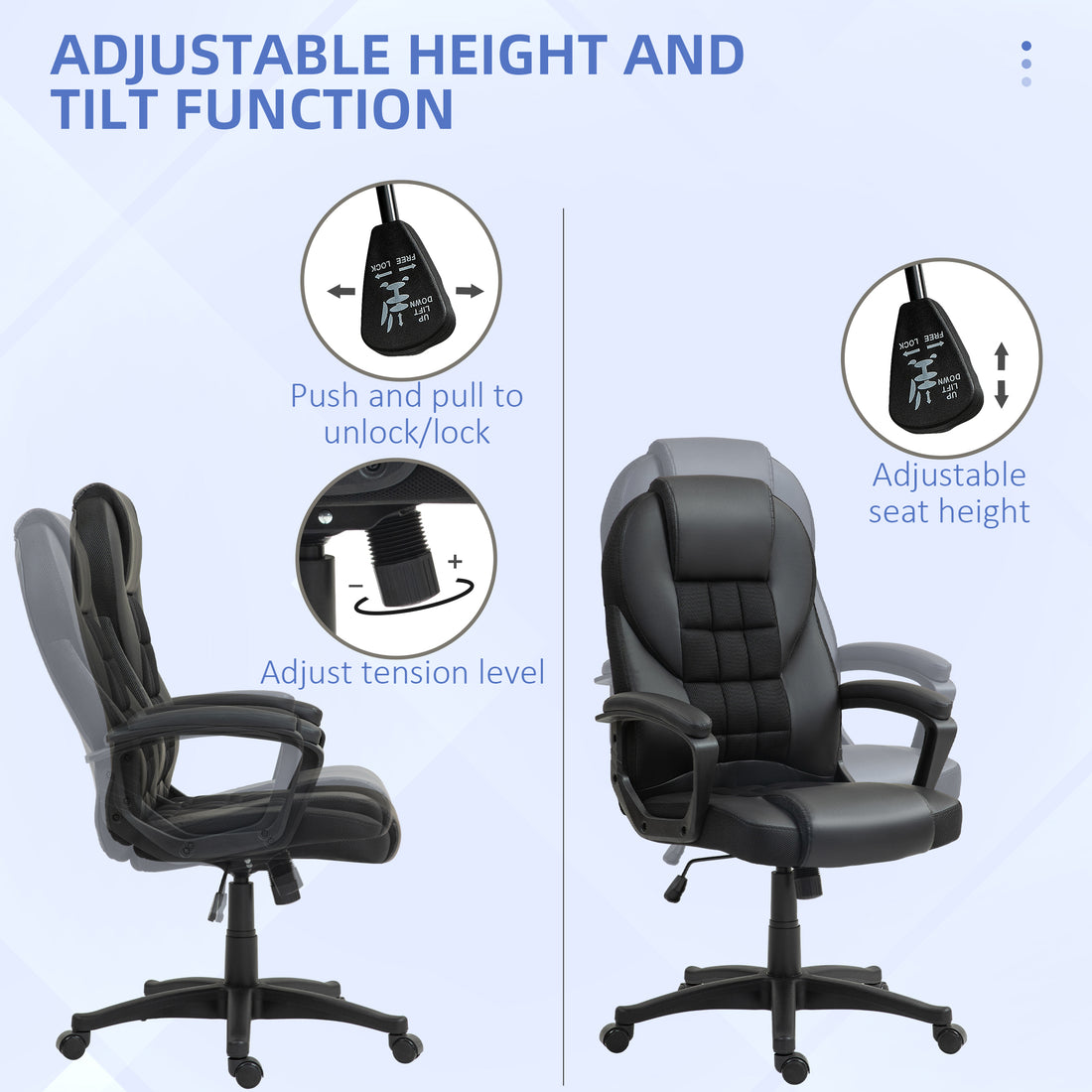 HOMCOM Faux Leather Office Chair with Tilt and PU Castors - Black