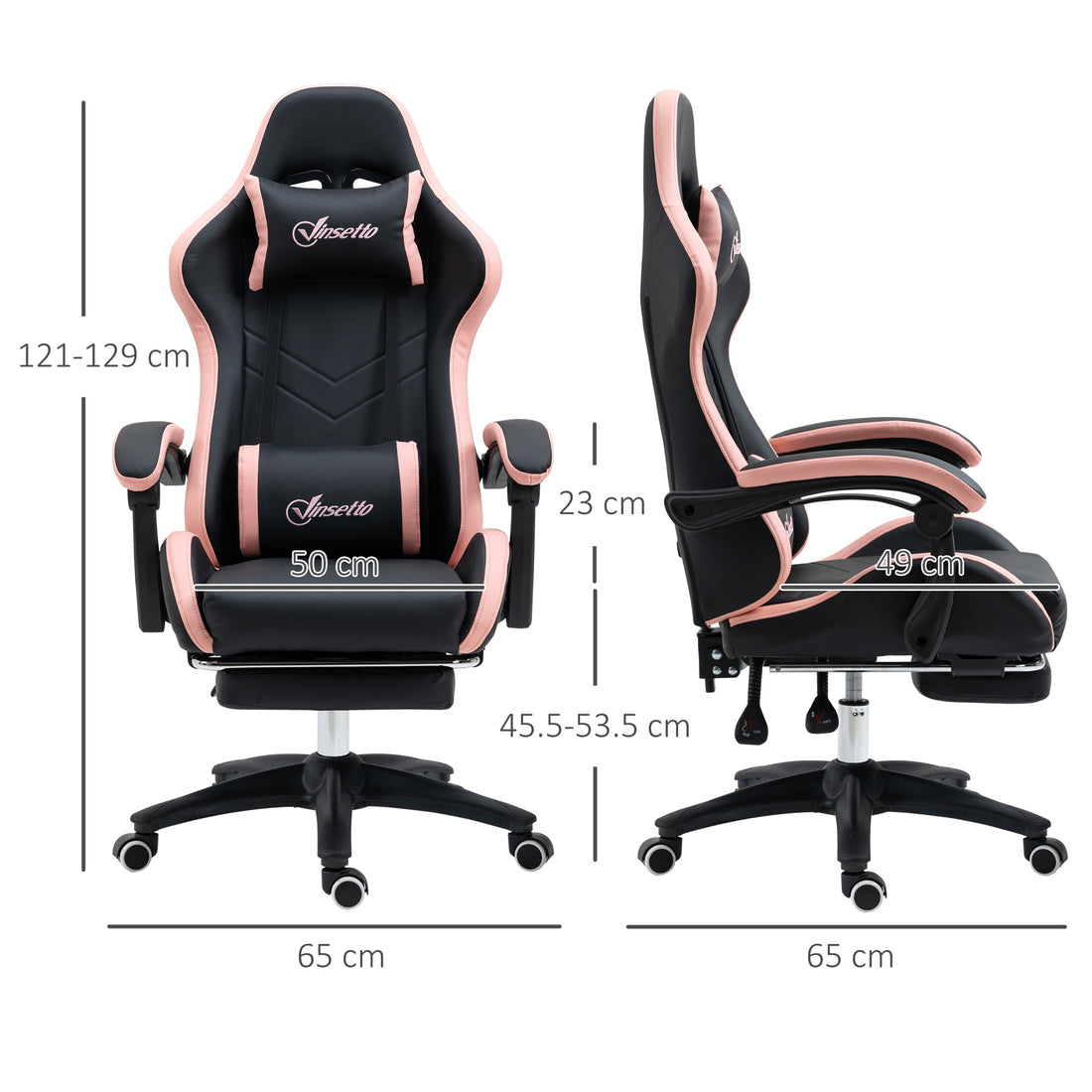 Vinsetto Gaming Chair, Computer Gamer Chair with Reclining High Back, Headrest, Lumbar Support, Footrest, Swivel Wheels, PU Leather, Adjustable Height for Home, Black and Pink