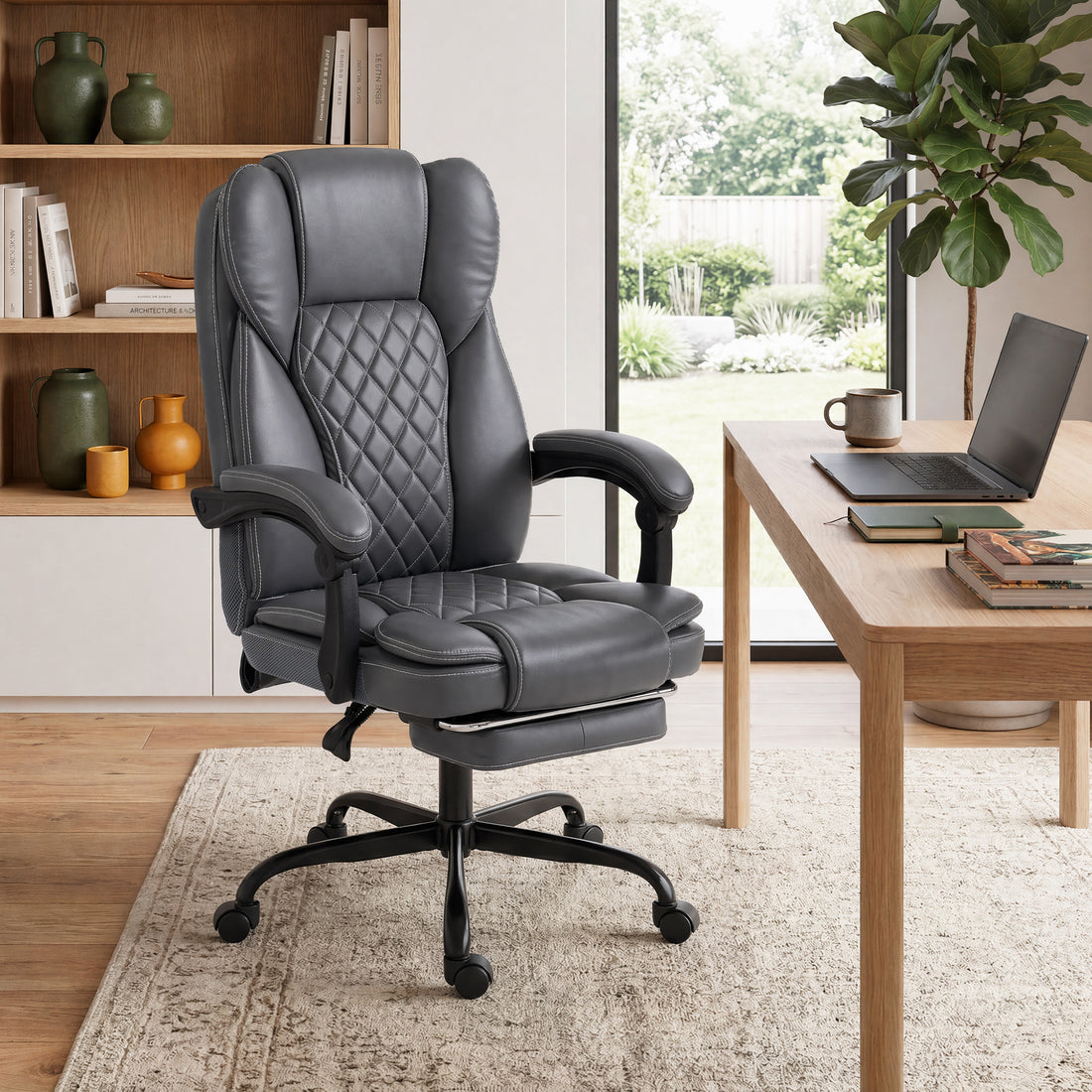 HOMCOM Executive Home Office Chair Reclining Function Footrest Computer Desk Chair High Back, Grey