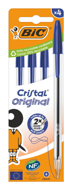 BIC Cristal Original Blue Stick ballpoint pen Medium 4 pc(s)