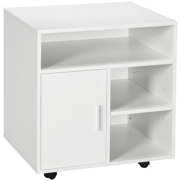 HOMCOM Multi-Storage Printer Stand, Mobile File Cabinet with Shelves, Modern Home Office Rolling Filing Cabinet with Wheels for Study, 60 x 50 x 65.5 cm, White