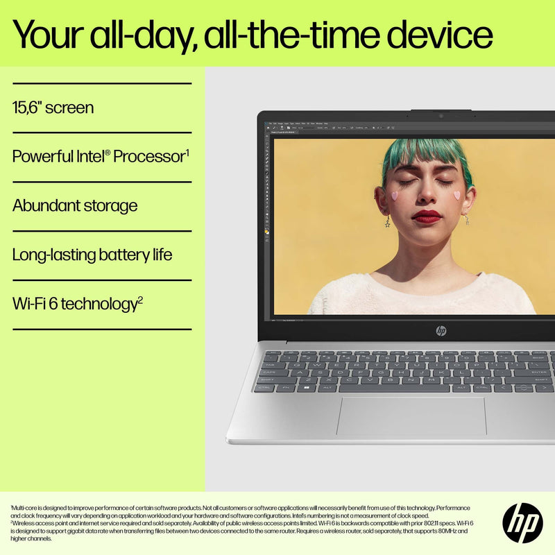 HP Laptop 15-fd0051na Intel® Core™ i3 i3-N305 39.6 cm (15.6") Full HD 8 GB DDR4-SDRAM 256 GB SSD Wi-Fi 6 (802.11ax) Windows 11 Home Silver