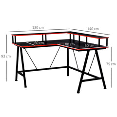 HOMCOM L-Shape Corner Gaming Desk - Black/Red