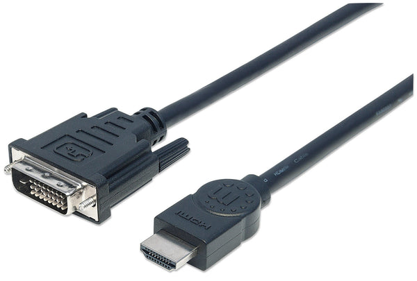 Manhattan HDMI to DVI-D 24+1 Cable, 3m, Black, Lifetime Warranty, Equivalent to HDDVIMM3M