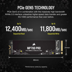 Corsair MP700 PRO 1 TB M.2 PCI Express 5.0 NVMe 3D TLC NAND