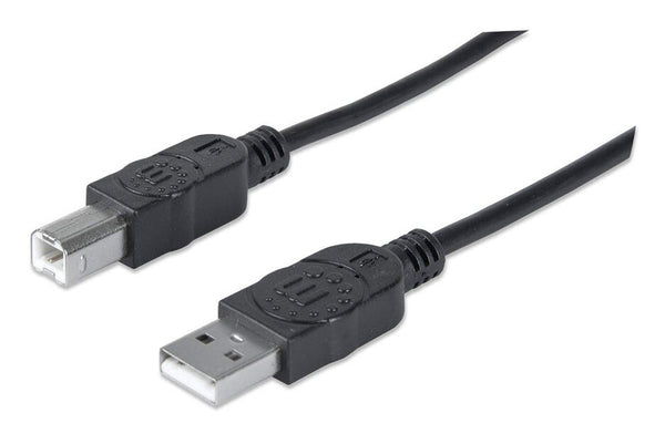 Manhattan USB-A to USB-B Cable, 1.8m, USB 2.0, 480 Mbps, Hi-Speed USB, Black, Lifetime Warranty, Equivalent to USB2HAB2M except 20cm shorter