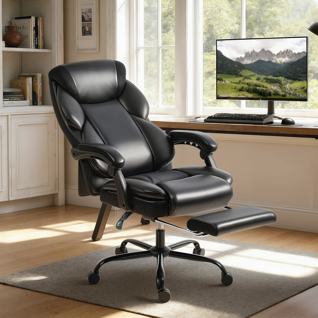 HOMCOM Adjustable Office Chair Reclining Computer Desk Chair with Footrest, Armrest, Casters, Black