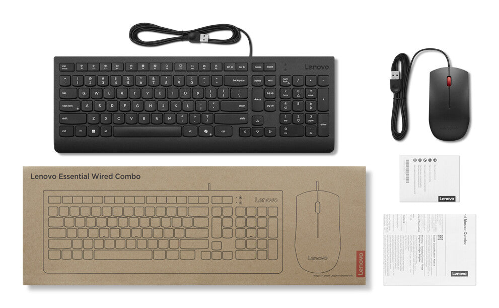 Lenovo Essential Wired Combo Black US Euro keyboard Mouse included Universal USB - image 3