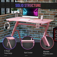 HOMCOM Gaming Desk Racing Style with RGB Lights - Pink