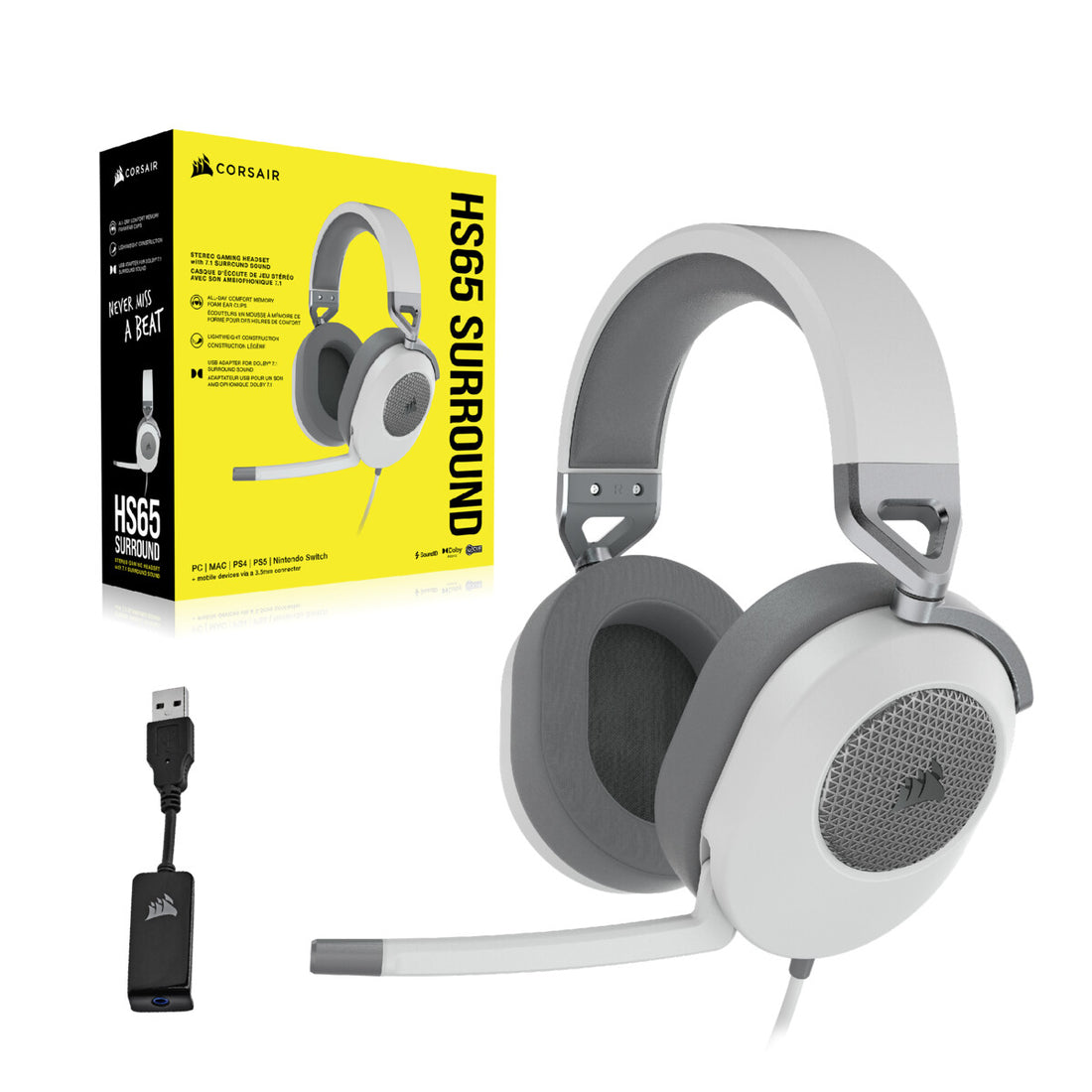 Corsair HS65 SURROUND Headset Wired Handheld Gaming White - image 4