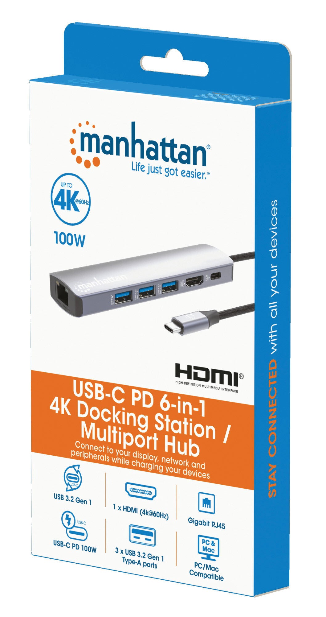 Manhattan USB-C Dock/Hub, Ports (x6): Ethernet, HDMI, USB-A (x3) and USB-C, with Power Delivery (PD) 100W - image 9