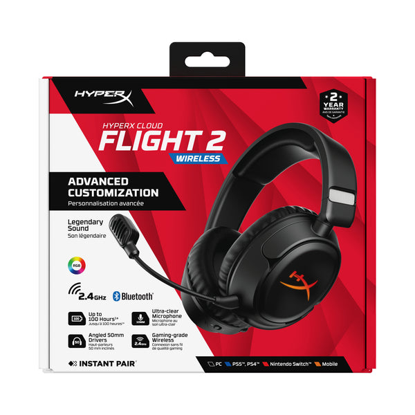 HyperX Cloud Flight 2 Wireless Gaming Headset - Black - BLUETOOTH NOT WORKING. CONNECTS VIA WIRELESS ADAPTOR (Grade A - Good)