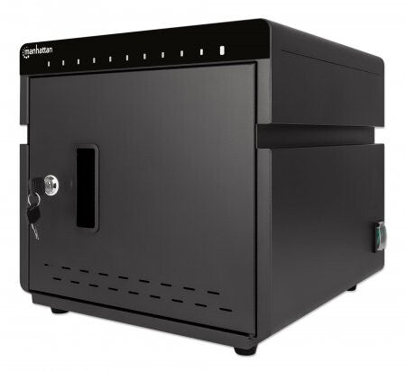 Manhattan iPad to 11" 10-bay Charging Cabinet Desktop via USB-C, Also other tablets and smartphones (with device to USB-C cable), Bays 264x22x235mm, Device charging cables not included (suggest USB-C cable 354868), Cart, Lockable, EU/UK power cords