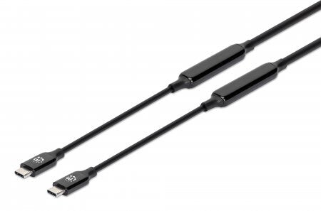 Manhattan Active USB-C to USB-C Cable, 5m, USB 3.2 Gen 2 (formerly USB 3.1 Gen 2), 10 Gbps, 3A/60W Fast Charging, SuperSpeed+ USB, DisplayPort Alt Mode Video up to 8K@60Hz, Black, Three Year Warranty