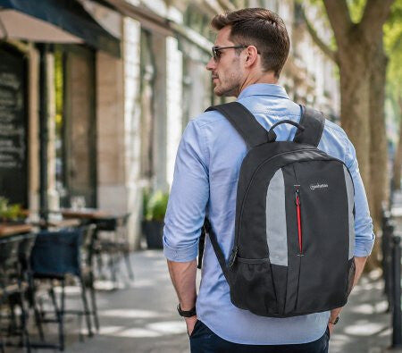 Manhattan York Backpack 16" Black/Grey, Padded Laptop Compartment, Large Front Pocket, Carry Handle, Two External Water Bottle Pockets