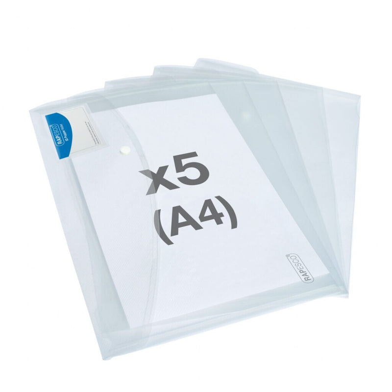 Rapesco ECO Recycled A4 ID Popper Wallet – Clear – Pack of 5