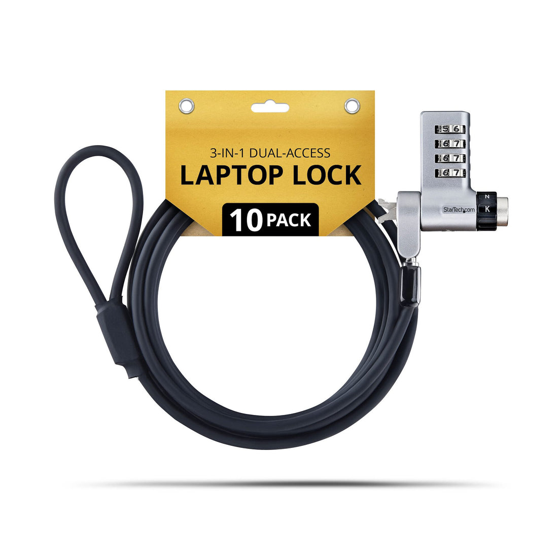 StarTech.com 10-Pack 3-in-1 Dual-Access Laptop Lock, 6.6ft (2m) Keyed Alike/Combination Security Cable Lock