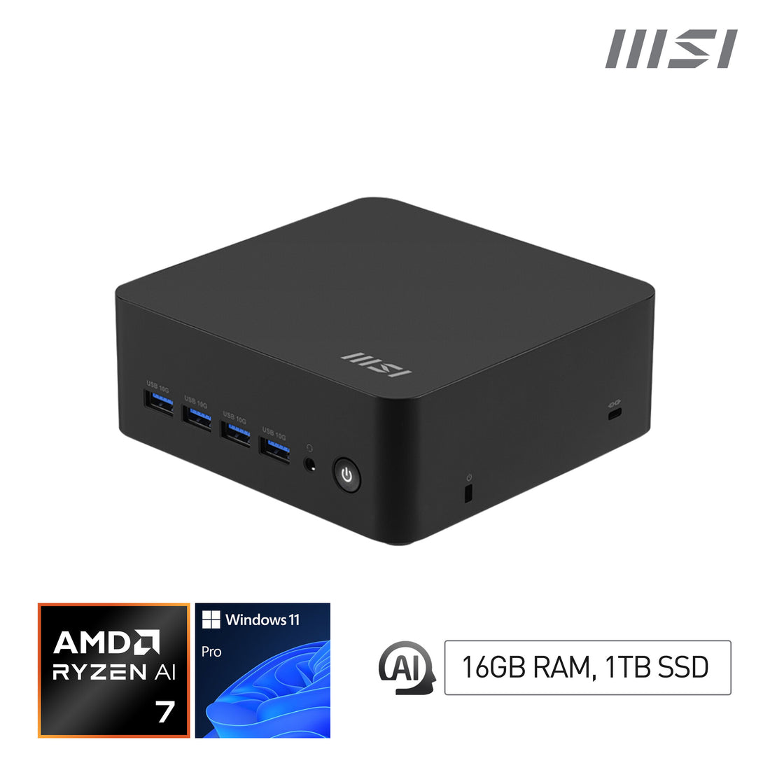 MSI Cubi Z AI 8M-012EU AMD Ryzen 7 8845HS 16 GB DDR5-SDRAM 1 TB SSD Windows 11 Pro Mini PC Black