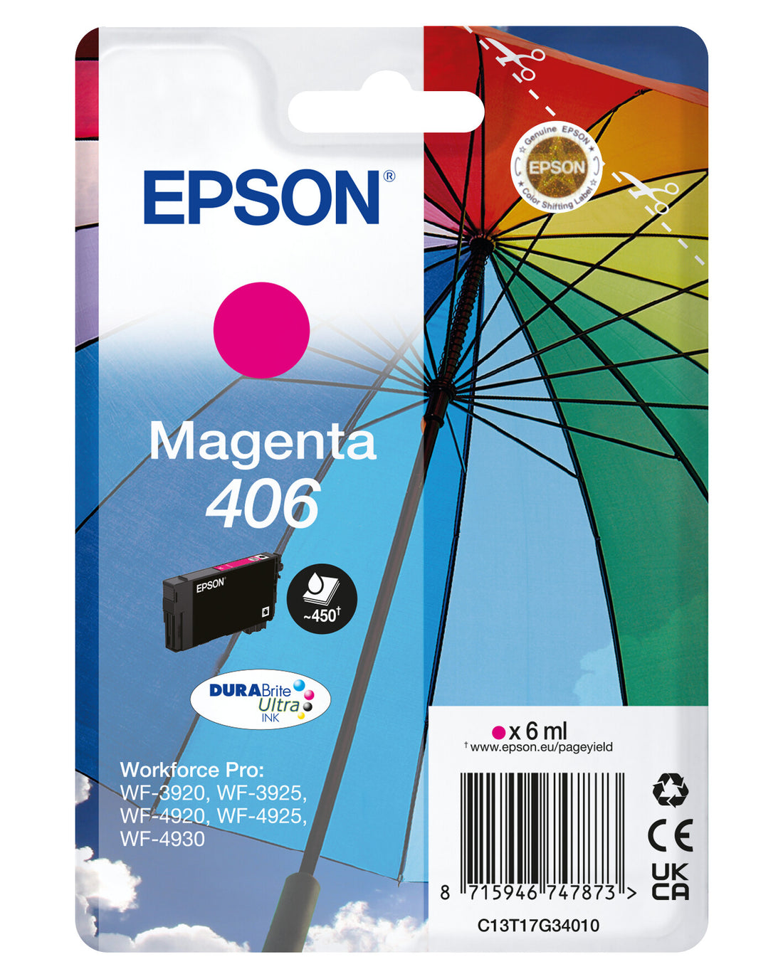 Epson Singlepack Magenta 406 Umbrella DURABrite Ultra Ink