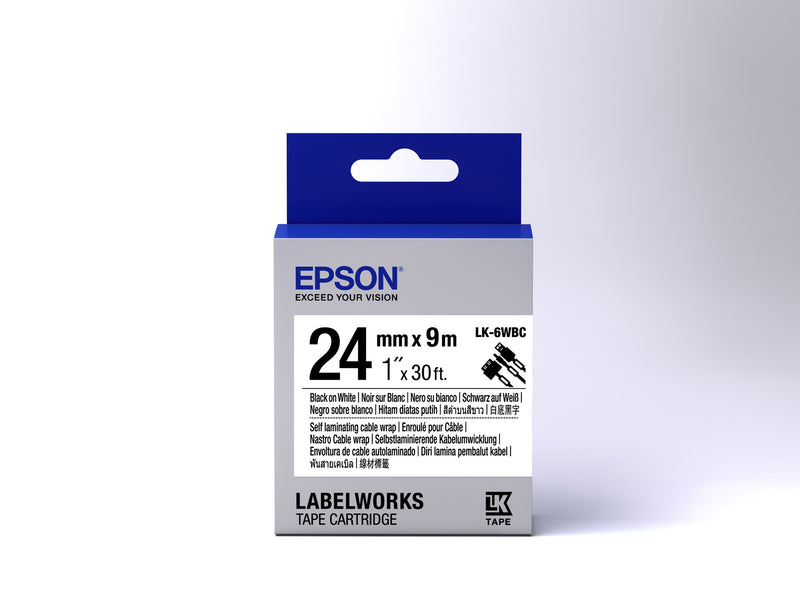 Epson Label Cartridge Self-Laminating Cable Wrap LK-6WBC Black/White 24mm (9m)