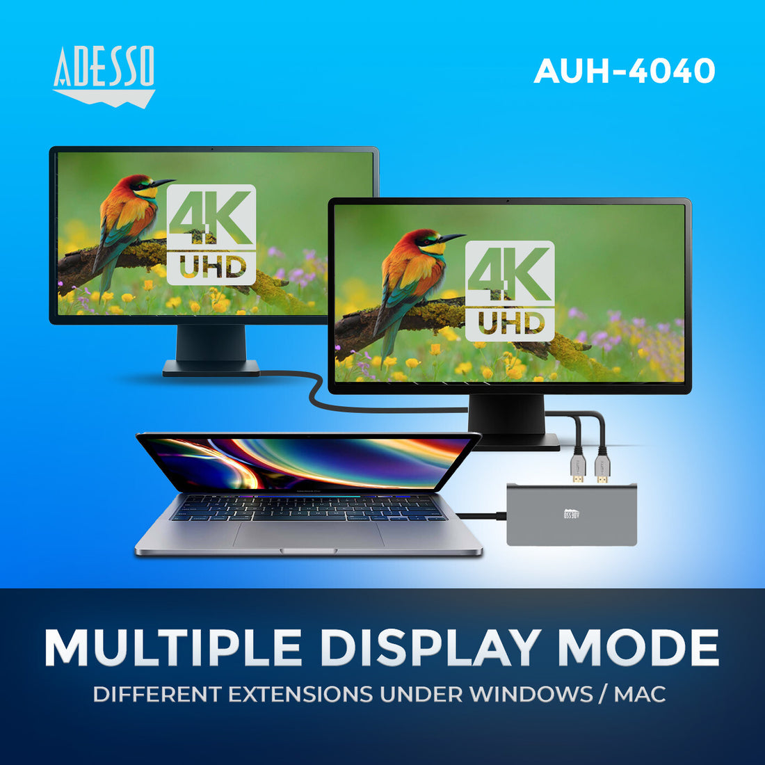 Adesso AUH-4040 laptop dock/port replicator Wired USB 3.2 Gen 1 (3.1 Gen 1) Type-C Grey - image 2