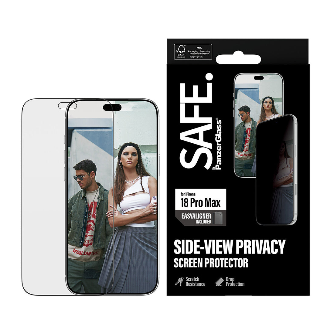 PanzerGlass SAFE. by Privacy Screen Protector iPhone 18 Pro Max | Ultra-Wide Fit m. EasyAligner