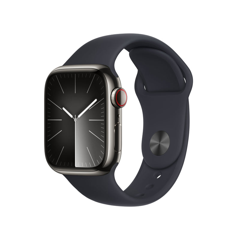 Apple Watch Series 9 GPS + Cellular 41mm Graphite Stainless Steel Case w/ Midnight Sport Band - S/M