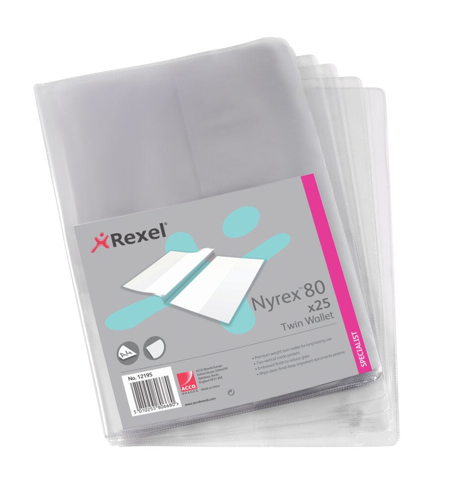 Rexel Nyrex Twin Wallets A4 Size Clear (25) - image 2