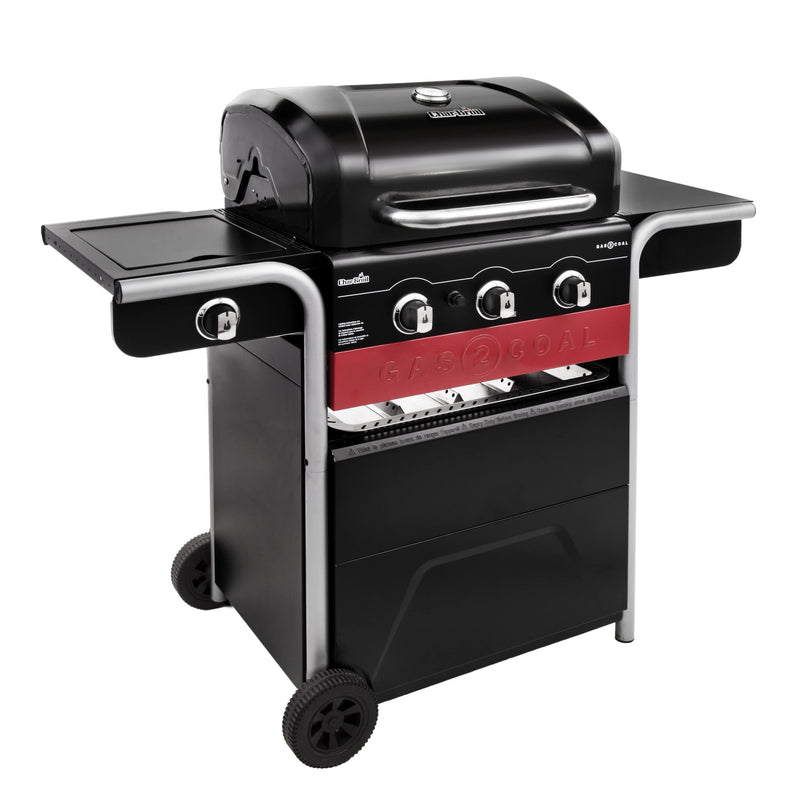 Char-Broil GAS2COAL 330 Grill Cooking station Charcoal + Natural gas Black, Red, Stainless steel