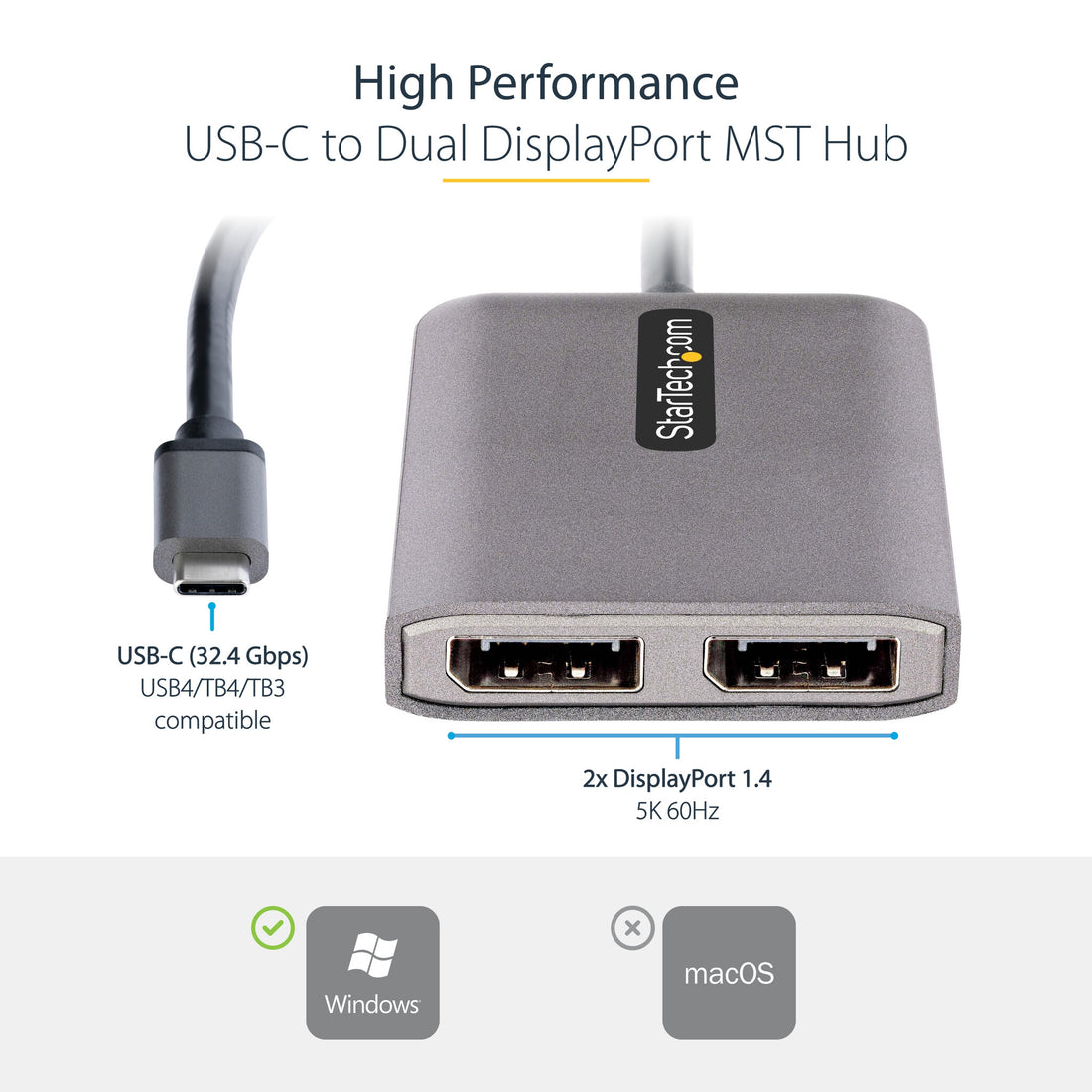 StarTech.com USB-C to Dual Displayport 1.4 Adapter, USB Type-C Multi-Monitor MST Hub, Dual 5K 60Hz DP Laptop - image 11