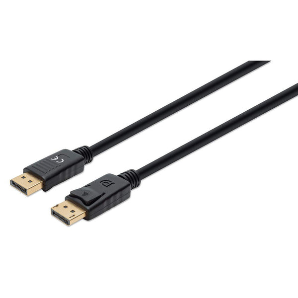 Manhattan DisplayPort 1.4 Cable, 8K@60Hz, 1m, Suitable for ALL 8K, 4K & 1080p/HD uses - when upgrading now or have it ready for when you need it, 4K@144Hz, PVC Cable, With Latches, Fully Shielded, Black, Lifetime Warranty, Equivalent to DP14MM1M