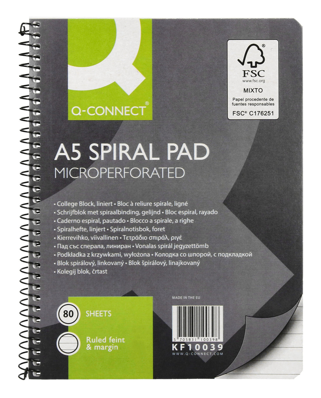 Q-CONNECT Spiral Notepad A5, cardboard cover, lined, 6-holes