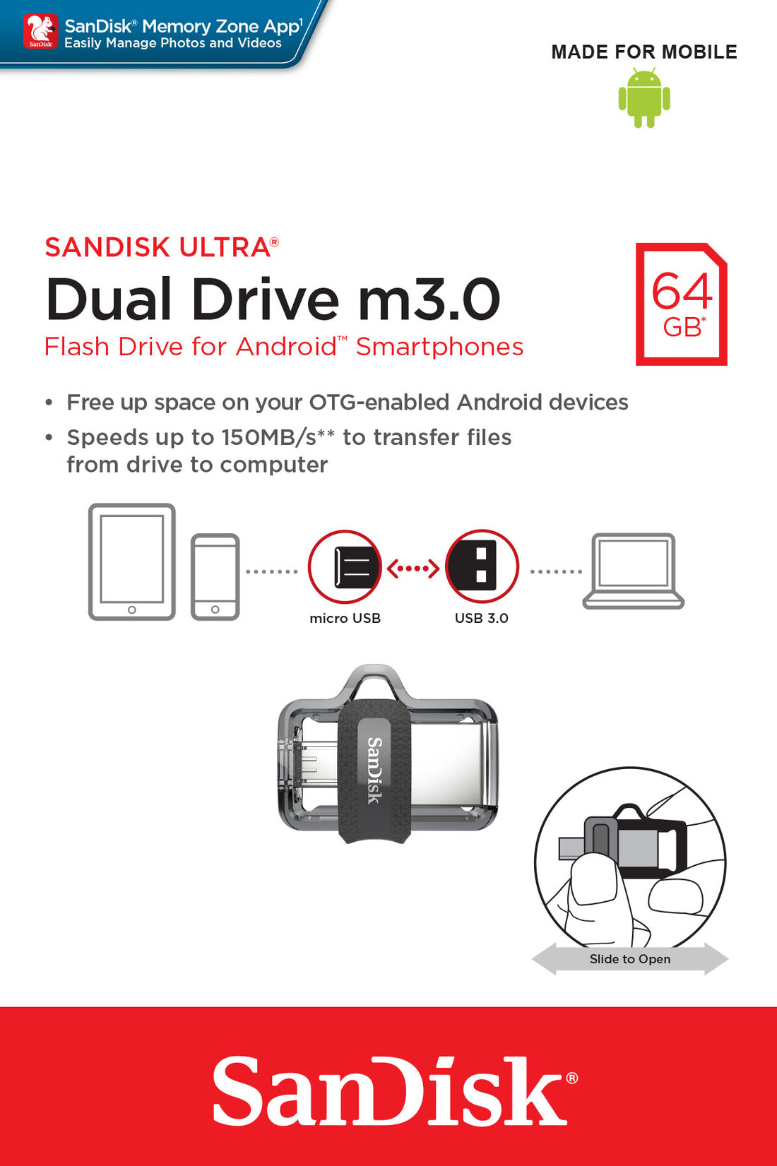 SanDisk Ultra Dual m3.0 USB flash drive 64 GB USB Type-A / Micro-USB 3.2 Gen 1 (3.1 Gen 1) Black, Silver - image 4