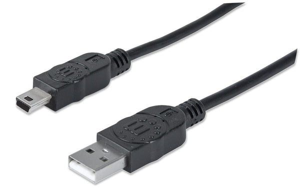 Manhattan USB-A to Mini-USB Cable, 1.8m, USB 2.0, 480 Mbps, Hi-Speed USB, Black, Lifetime Warranty, Equivalent to USB2HABM2M except 20cm shorter