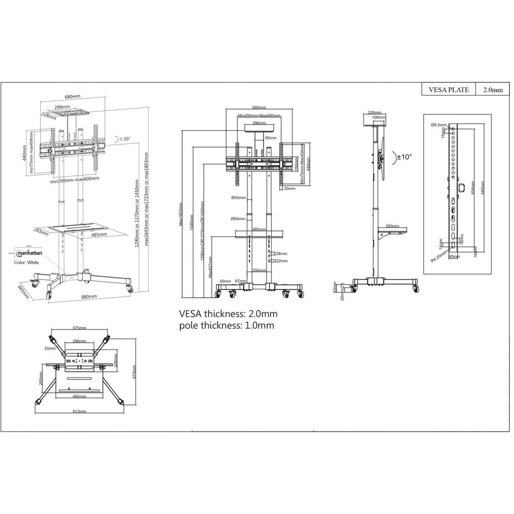 Manhattan Trolley Mount Stand for TV & Monitors, For screens 37" to 65", VESA compatibility: all between - image 12