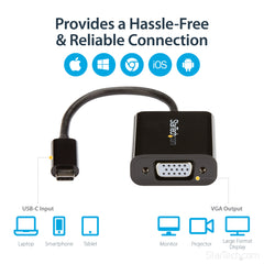 StarTech.com USB-C to VGA Adapter - Black - 1080p - Video Converter For Your MacBook Pro - USB C to VGA Display Dongle - Upgraded Version is CDP2VGAEC