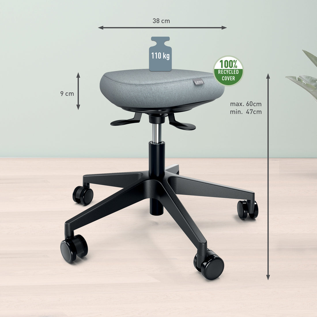 Leitz Ergo Active Sitting Stool with Wheels and Wobble Comfort Seat - image 7