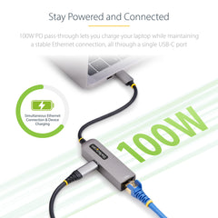 StarTech.com USB-C to Ethernet Adapter, NIC, 100W PD Pass-Through, USB 3.0 Type-C 1Gbps Multi Speed Network Adapter, Thunderbolt Compatible, Windows & Mac