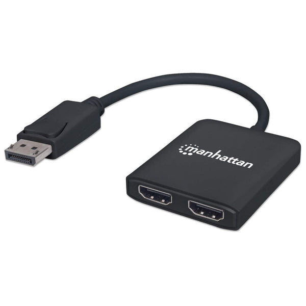 Manhattan DisplayPort 1.2 to 2-Port HDMI Splitter Hub with MST, 4K@30Hz, USB-A Powered, Video Wall Function, HDCP 2.2, Black, MST = Multi-Stream Transport, 3 Year Warranty