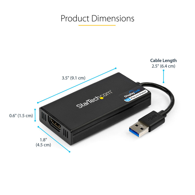 StarTech.com USB 3.0 to HDMI Adapter - 4K 30Hz Ultra HD - DisplayLink Certified - USB Type-A to HDMI Display Adapter Converter for Monitor - External Video & Graphics Card - Mac & Windows