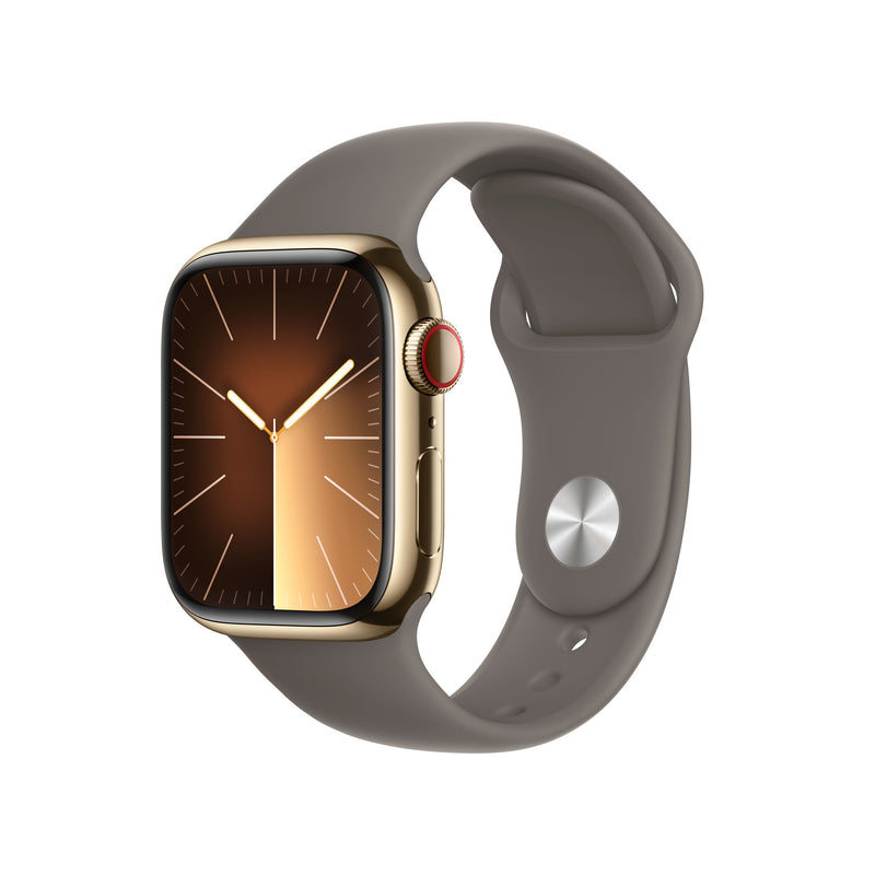 Apple Watch Series 9 GPS + Cellular 41mm Gold Stainless Steel Case w/ Clay Sport Band - M/L