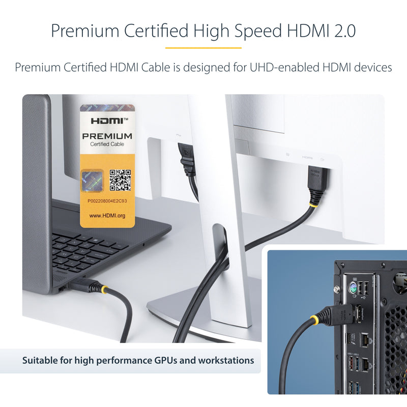StarTech.com 1.6ft (50cm) Premium Certified High Speed HDMI Cable, 4K 60Hz/1440p 144Hz, HDR10/HDCP 2.2/ARC, 18Gbps, UHD HDMI 2.0 Cord for TV/Monitor/Display, TPE Jacket