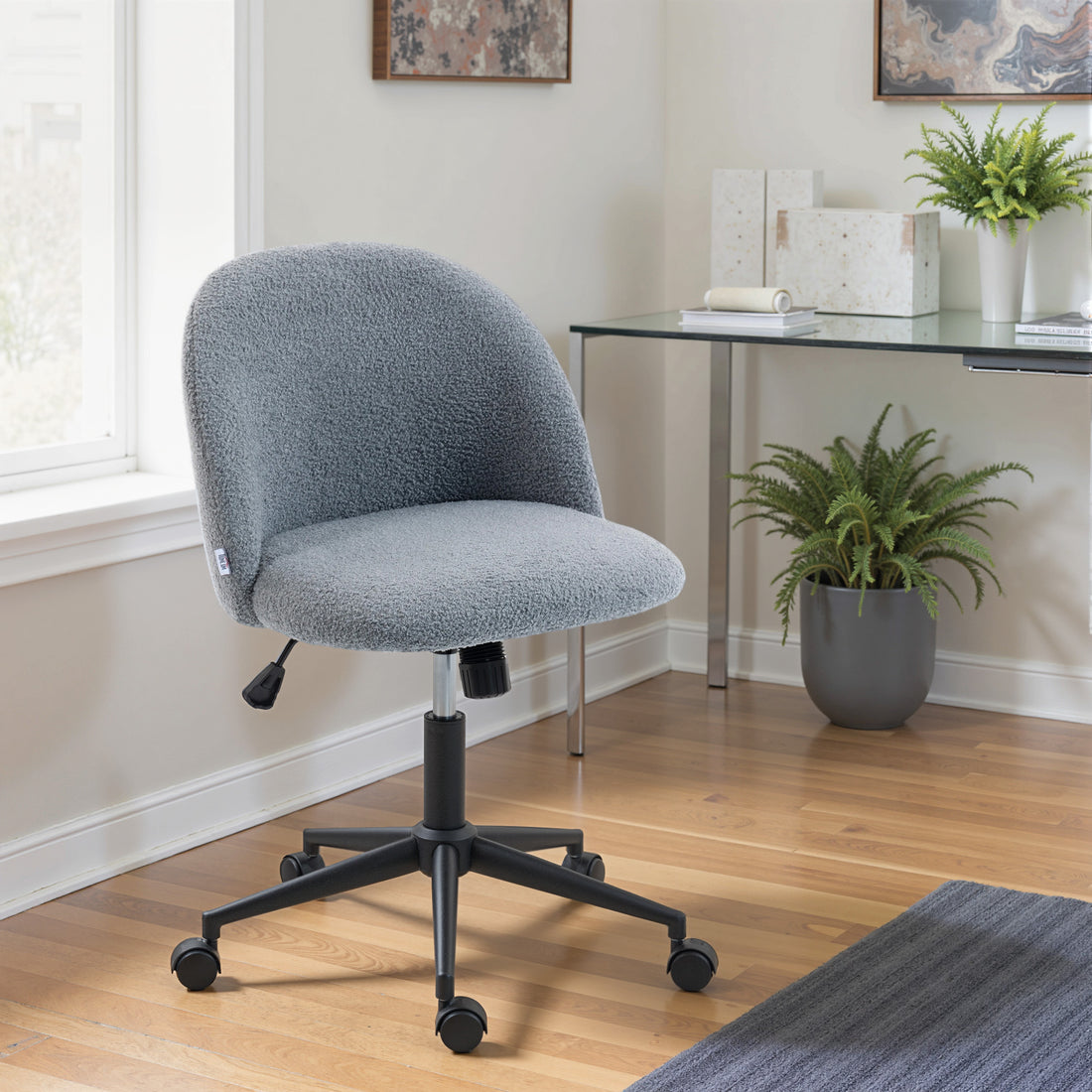 HOMCOM Teddy Fleece Office Chair with Wheels - Grey