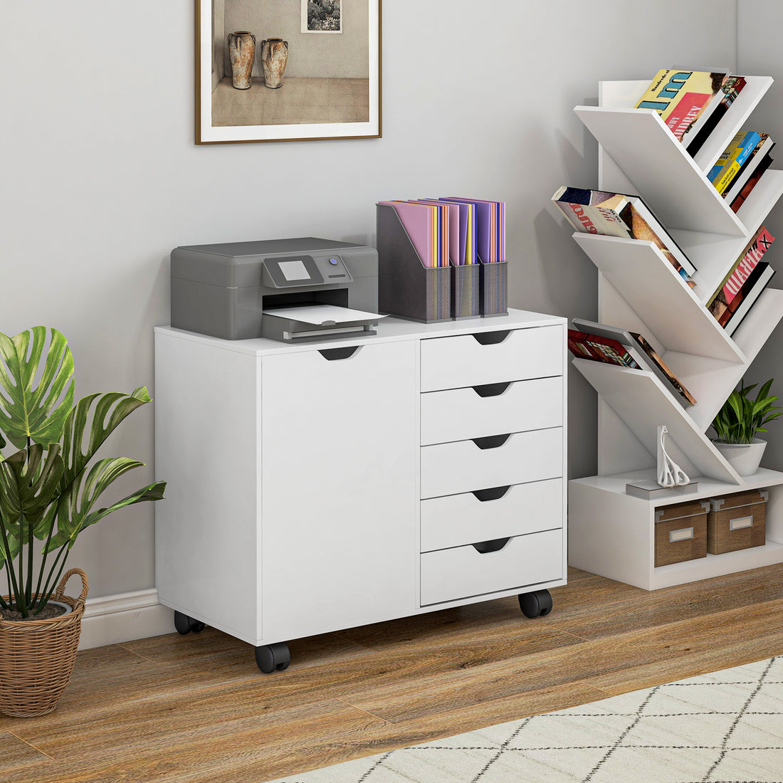 HOMCOM Multi-Storage Mobile Office Storage Cabinet - White