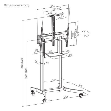 Manhattan Motorised Trolley Mount Stand for TV & Monitors, For screens: 60" to 100",VESA compatibility:all - image 6